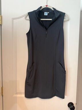 Sleeveless Zip-Neck Mini Dress in Dark Gray